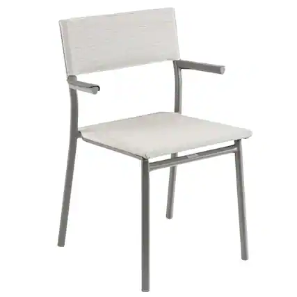 Front. Lafuma - Lafuma Batyline Duo ORON Outdoor Dining Armchair, Titanium/Pebble (Set of 2) - Titane Frame - Galet, Set of 2.