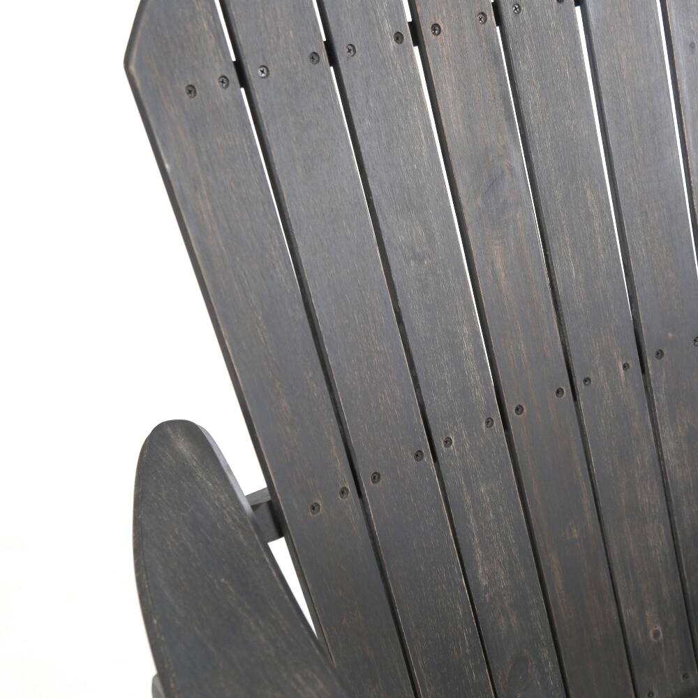 Alt View 7. Loheer - Loheer Malibu Adirondack Rocking Chair Acacia Wood Outdoor Rocker Dark Grey - Dark Grey.