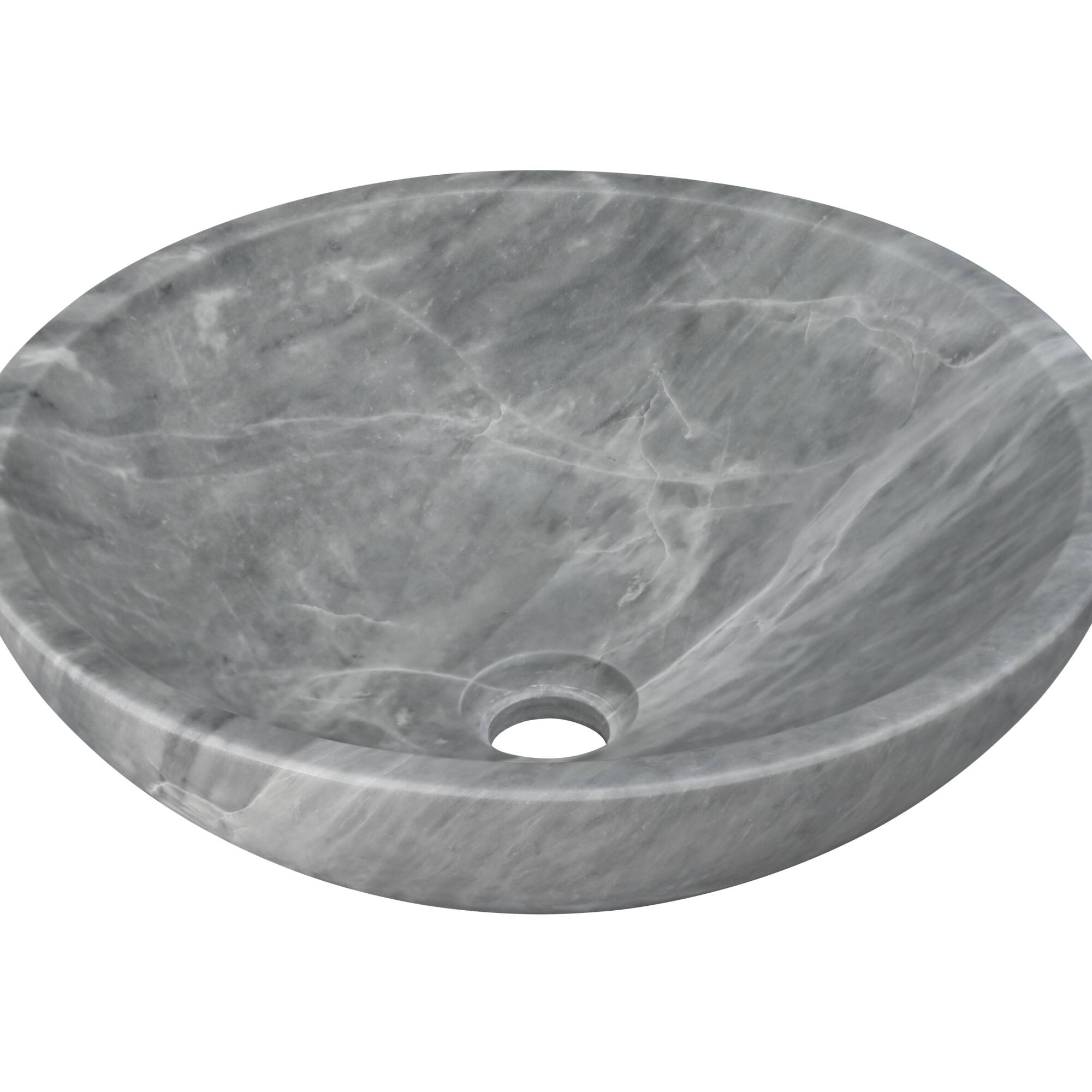 Alt View 7. ELEMENT ACE - Natural Marble Bathroom Vessel Sink with Semi-Polished Surface, Circular Design for Countertop Installation - Gray.