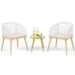 Kadyn - Patio Furniture Sets,Outdoor & Patio Furniture Sets,3 Pieces Outdoor Bistro PE Wicker Conversation Furniture Set - White