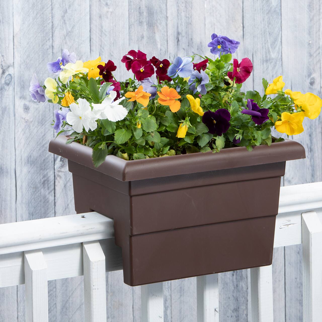 Alt View 1. Root & Vessel - 16" Countryside Rail Planter for 3.5" or 5.5" Wide Railings - Brown.
