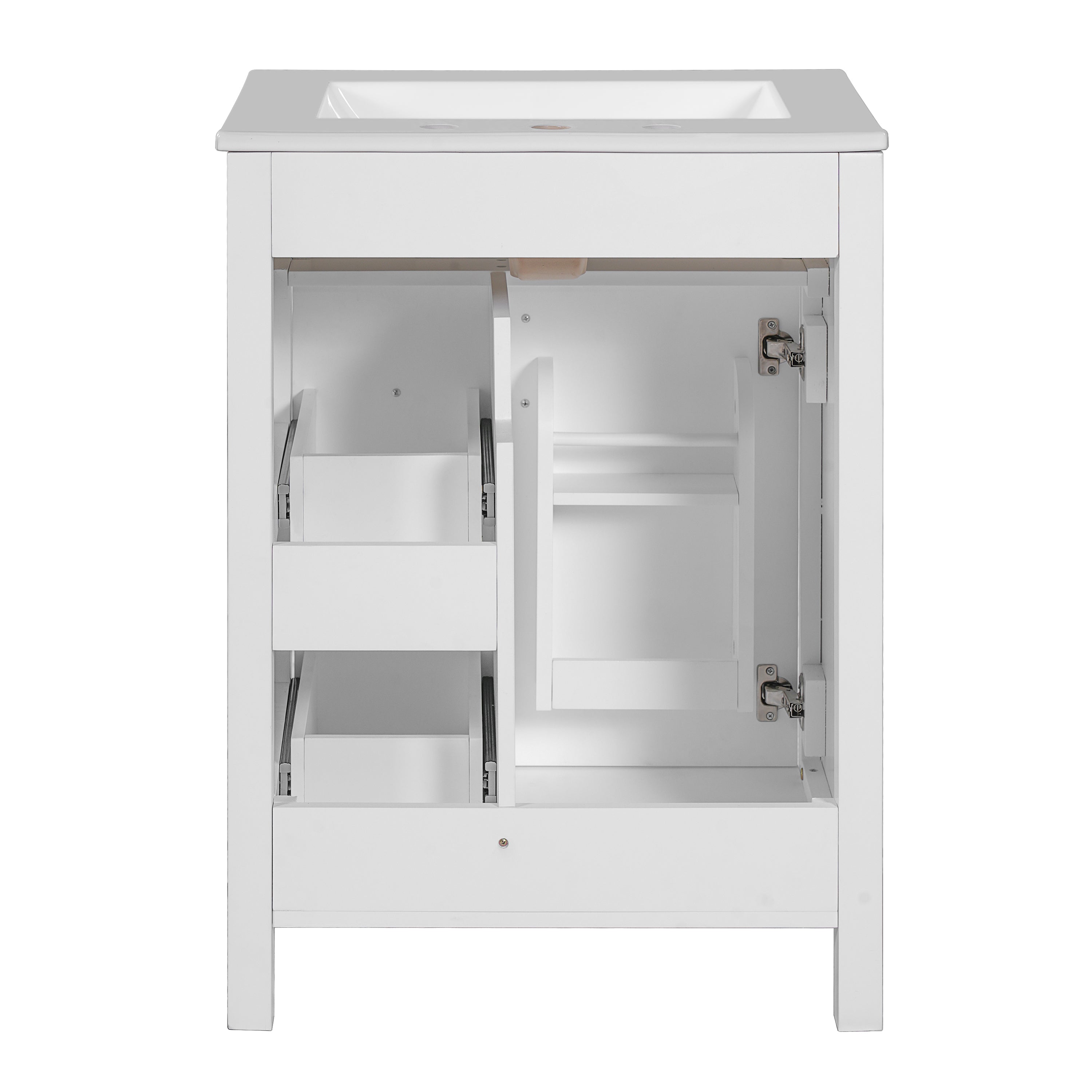 Back. Boyel Living - 24 Inch White Bathroom Vanity with Ceramic Sink Soft Close Door 2 Soft Close Drawers Double Door Racks - White.