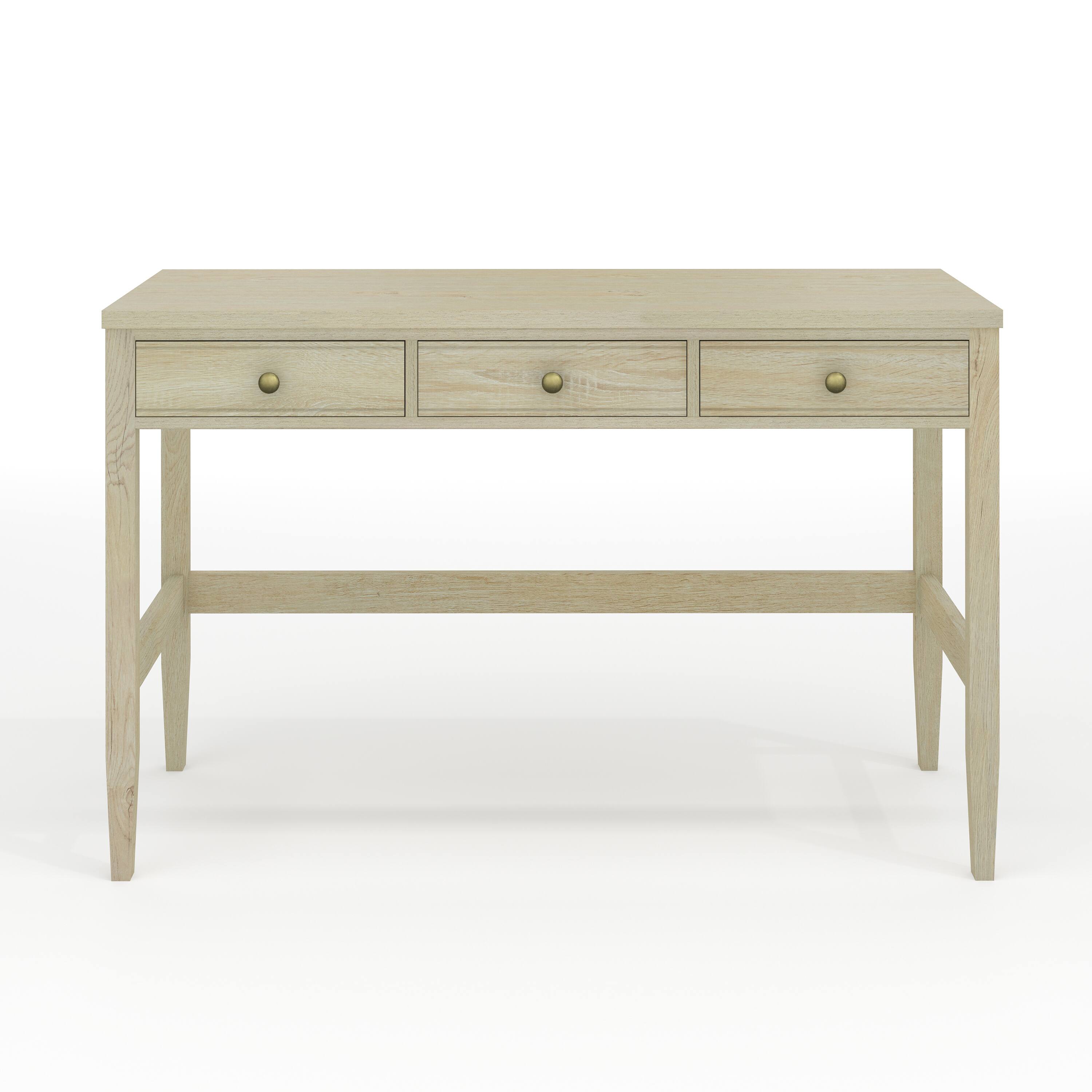 Alt View 10. Martha Stewart - Rhett Home Office Desk with 3 Drawers and Tapered Legs - Light Natural Frame/Antique Bronze Hardware.