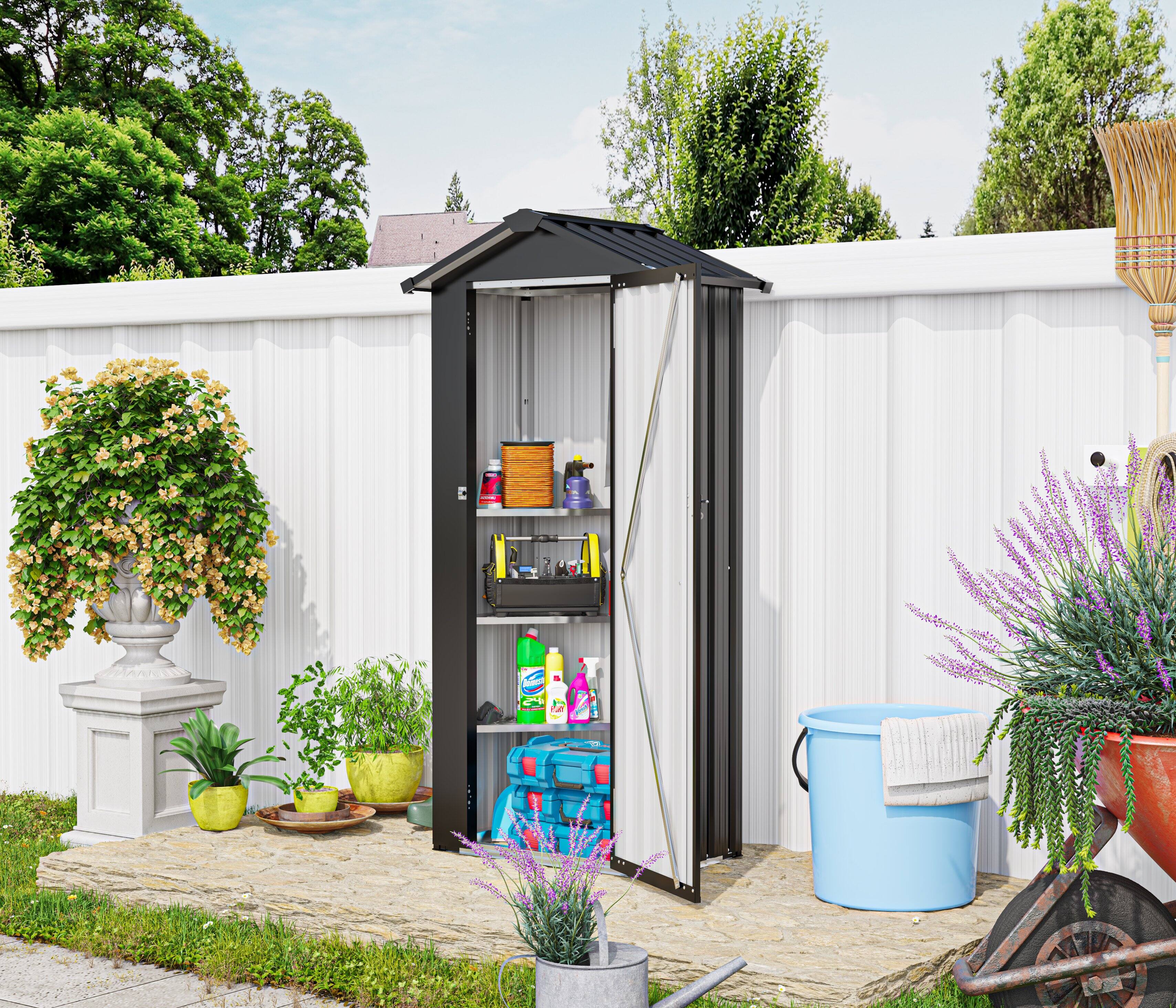 Angle. Mondawe - 2.5x1.5 FT Small Metal Galvanized Iron Garden Shed with a solid lock system - Black.