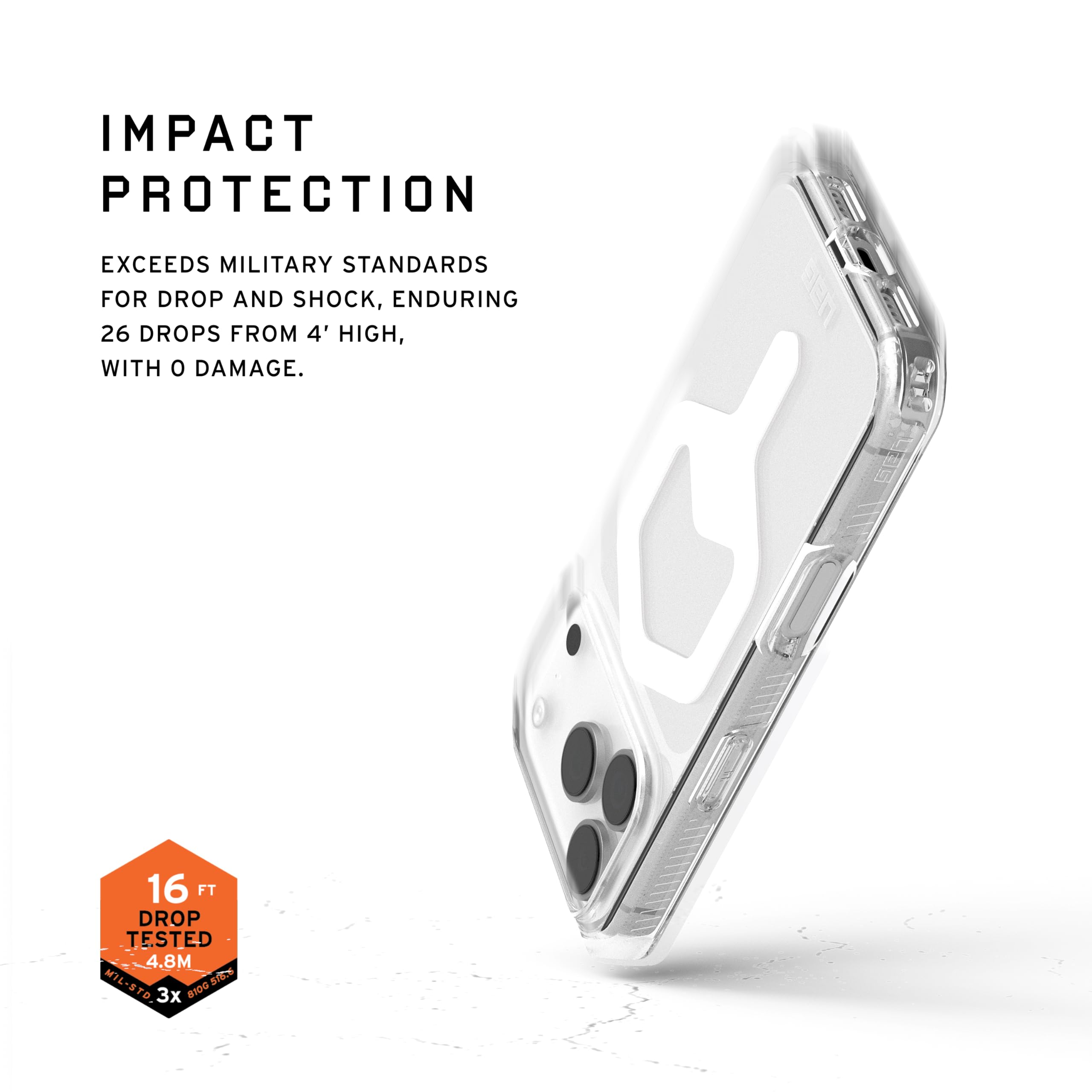 IMPACT PROTECTION

EXCEEDS MILITARY STANDARDS FOR DROP AND SHOCK, ENDURING 26 DROPS FROM 4' HIGH, WITH 0 DAMAGE.

16 FT DROP TESTED 4.8M MT ST MIL-STD

3x BID