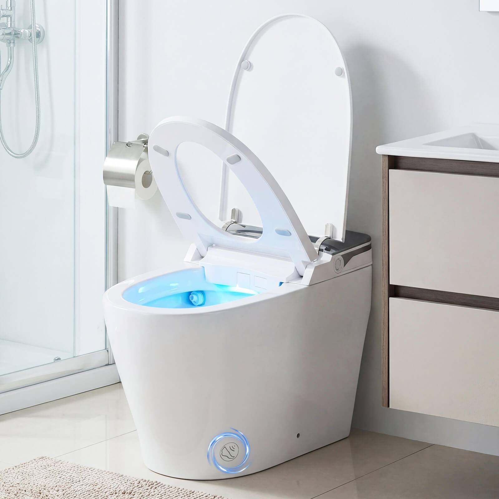 Alt View 1. Costway - Costway ADA Height Electric One Piece Toilet with 1000g MaP Flushing, Built-in Tank & Pump - White.