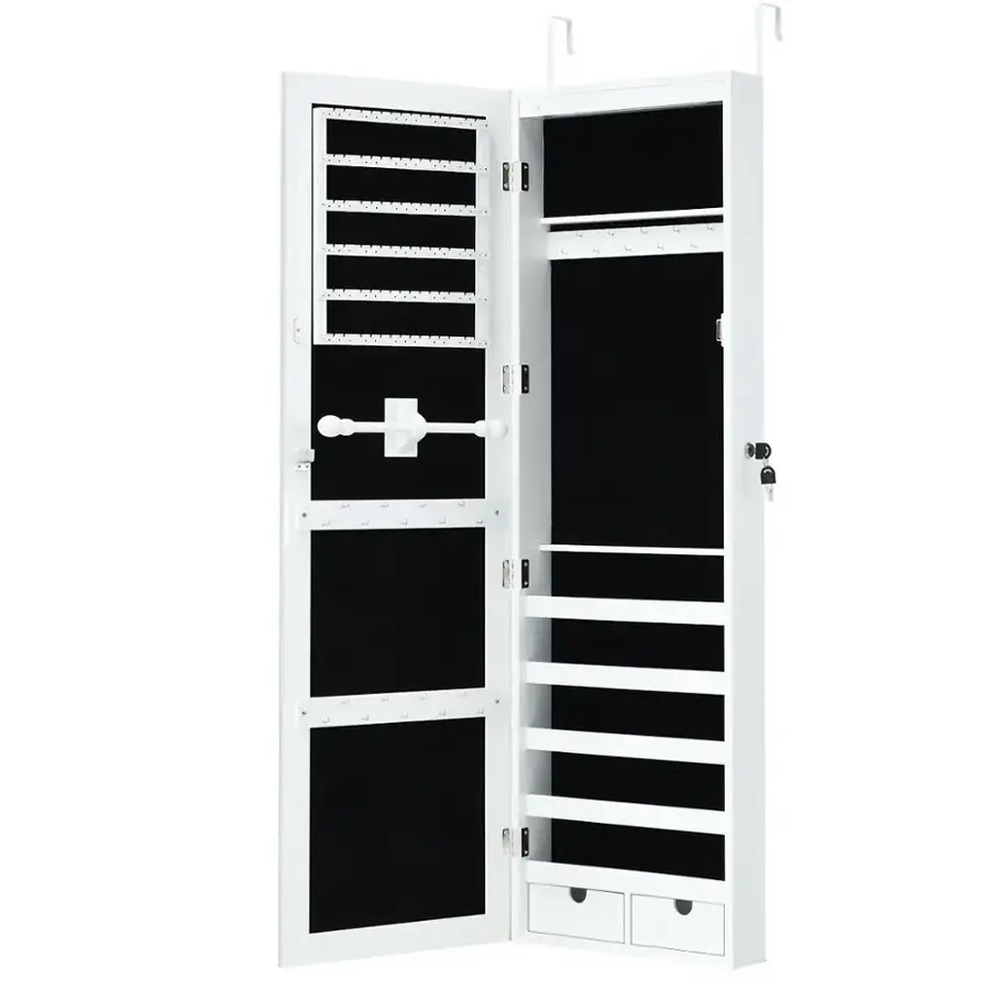 Alt View 19. Costway - Wall Mounted Mirrored Jewelry Cabinet Organizer w/LED Lights - White.