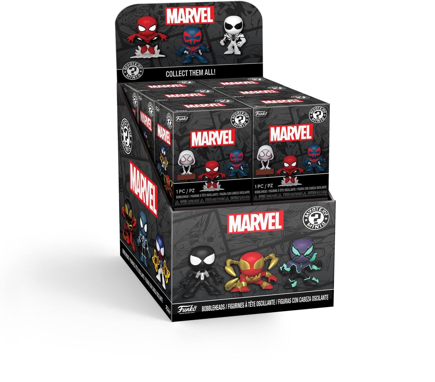MARVEL  
COLLECT THEM ALL!  

1PC / 1PZ  
FIGURAS CON CABEZA OSCILANTE / FIGURINES À TÊTE OSCILLANTE / FIGURAS CON CABEZA OSCILANTE  

Funko  
BOBBLEHEADS  

MARVEL  
MYSTERIO MINI  

Funko