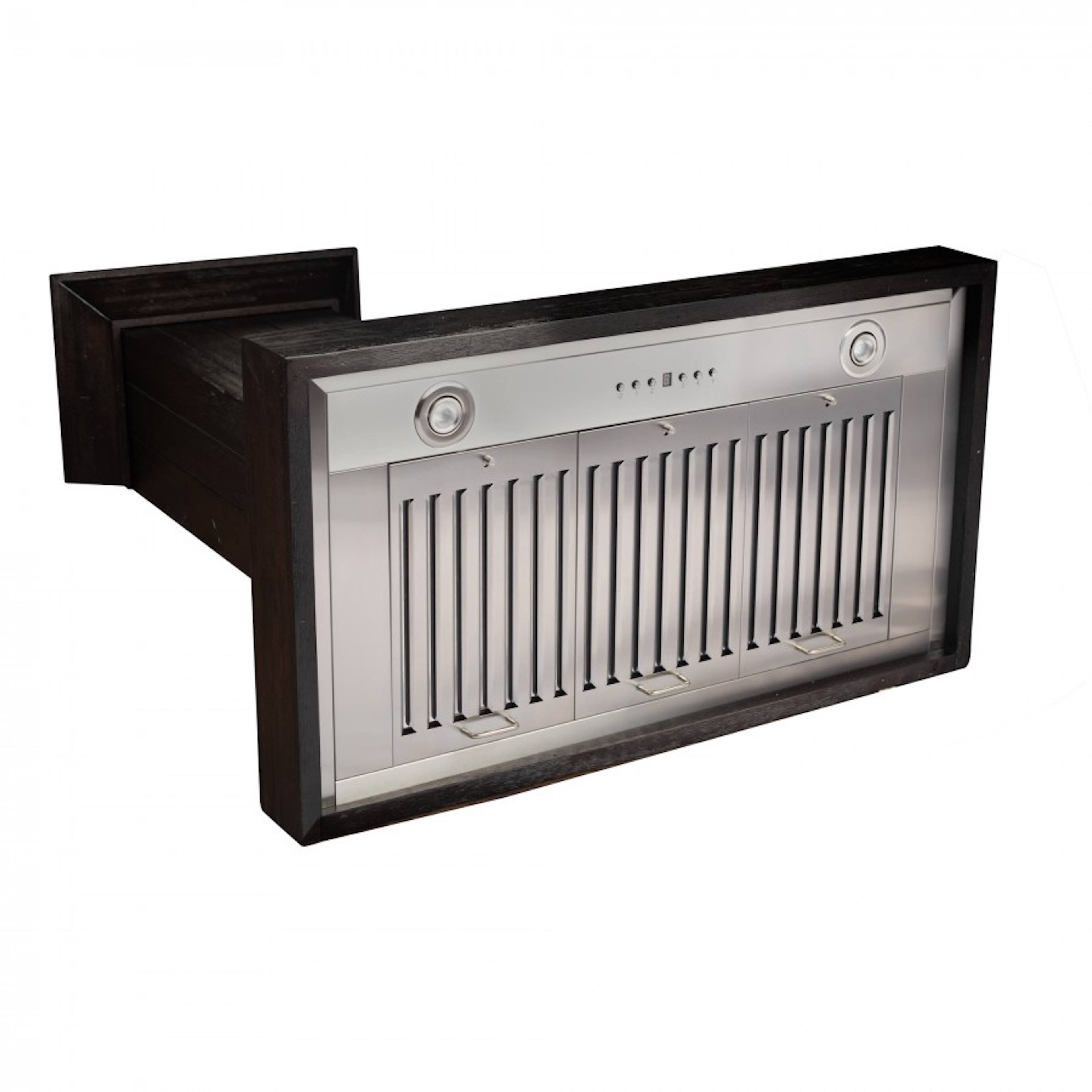 Left. ZLINE - 36" Wooden Convertible Vent Wall Mount Range Hood - Black.