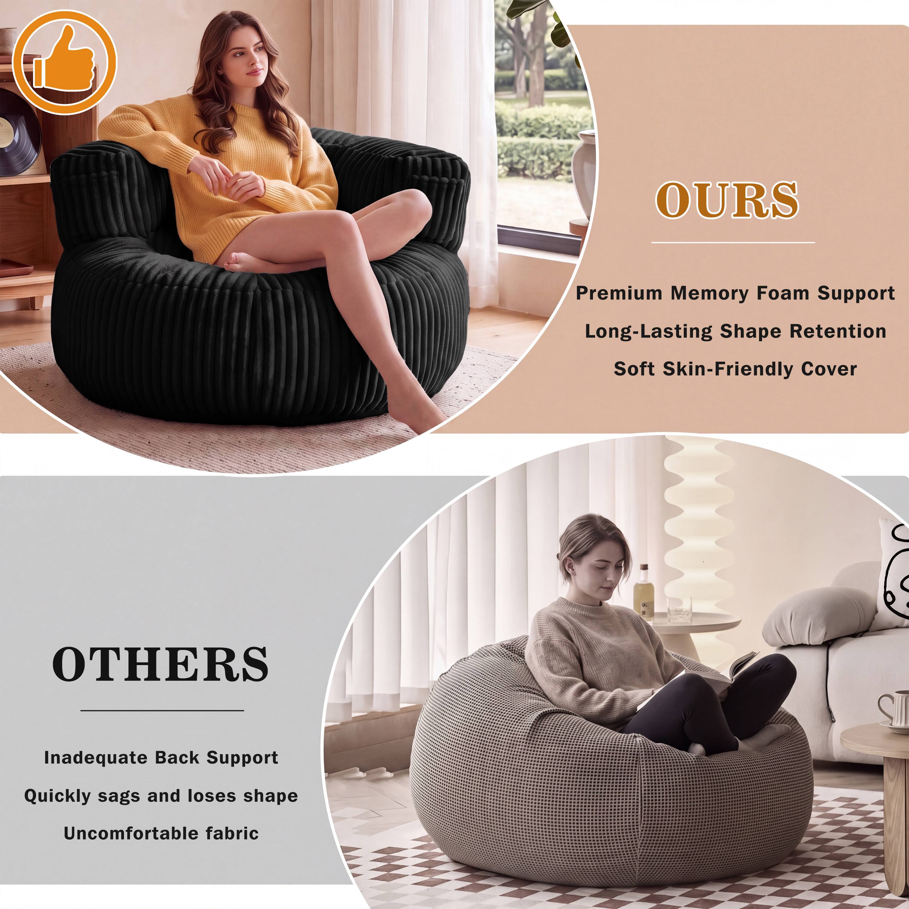 OURS  
Premium Memory Foam Support  
Long-Lasting Shape Retention  
Soft Skin-Friendly Cover  

OTHERS  
Inadequate Back Support  
Quickly sags and loses shape  
Uncomfortable fabric