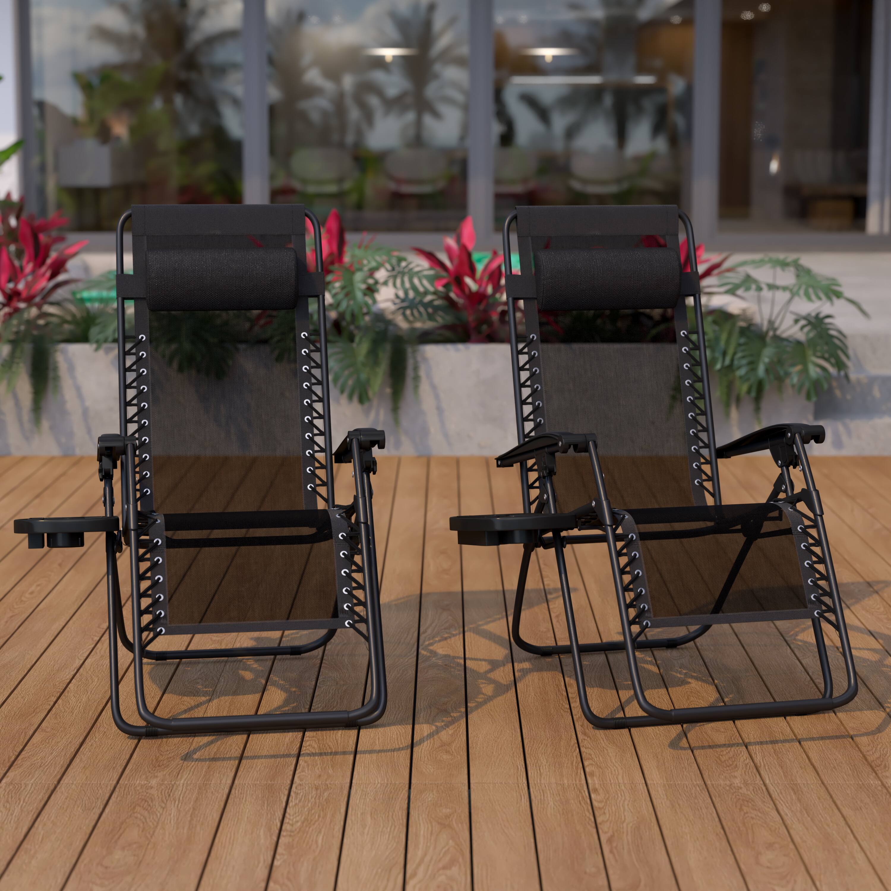 Alt View 2. Emma + Oliver - 2 Pack Adjustable Mesh Zero Gravity Lounge Chair with Cup Holder Tray - Black.