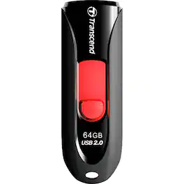 Transcend - 64GB JetFlash 590 USB 2.0 Flash Drive - 64 GB - USB 2.0 - Lifetime Warranty - Red