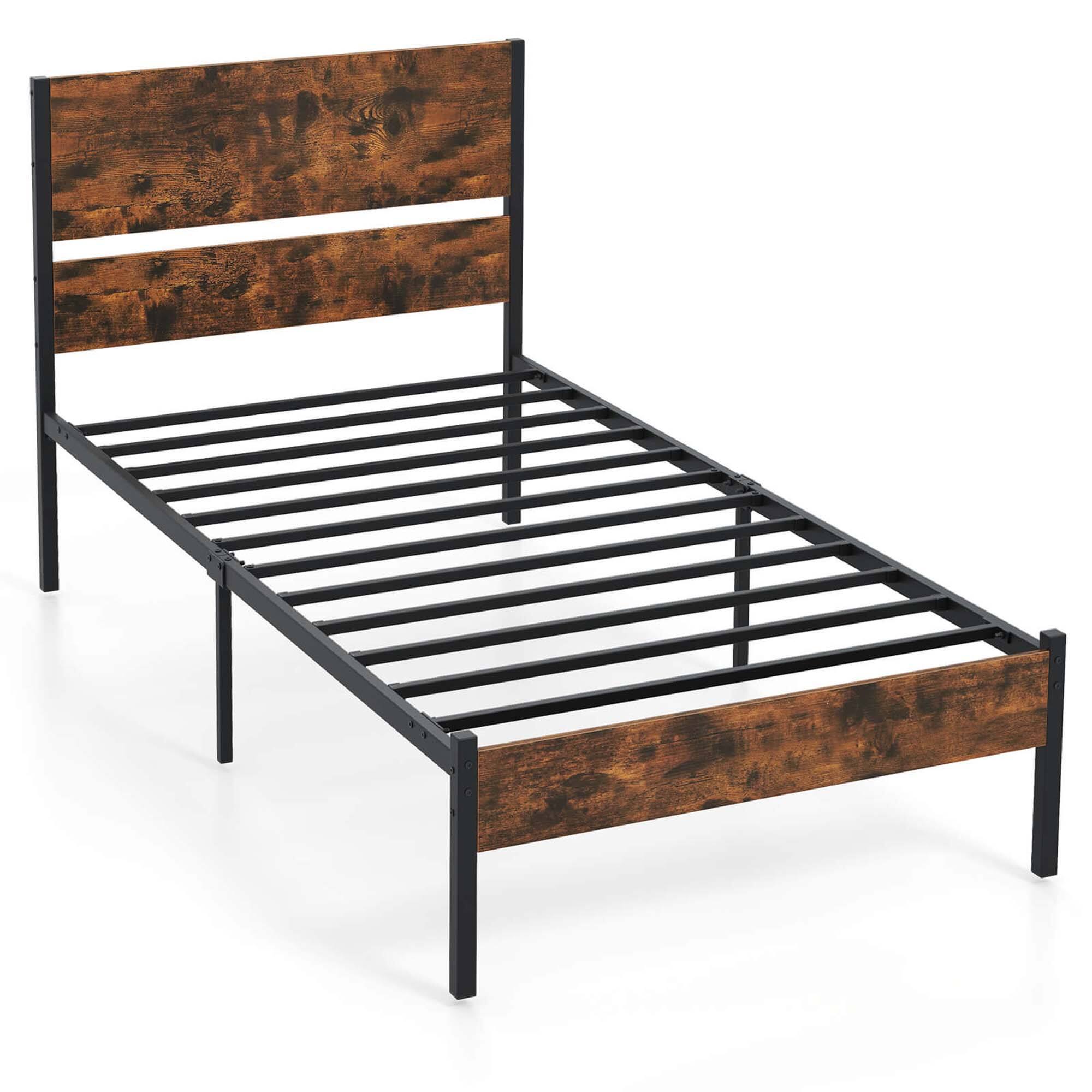 Alt View 1. Costway - Costway Twin Size Bed Frame with Wooden Headboard Under-Bed Storage No Box Spring Needed - Rustic Brown & Black.