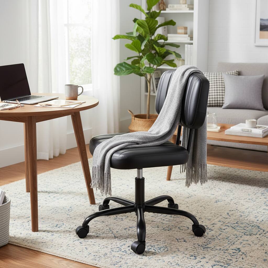 Alt View 6. AOITUN - Stylish Office Chair for Daily Work, Mid Back PU Leather Seat with Industrial Look, Ideal for Home Office Spaces - Black.