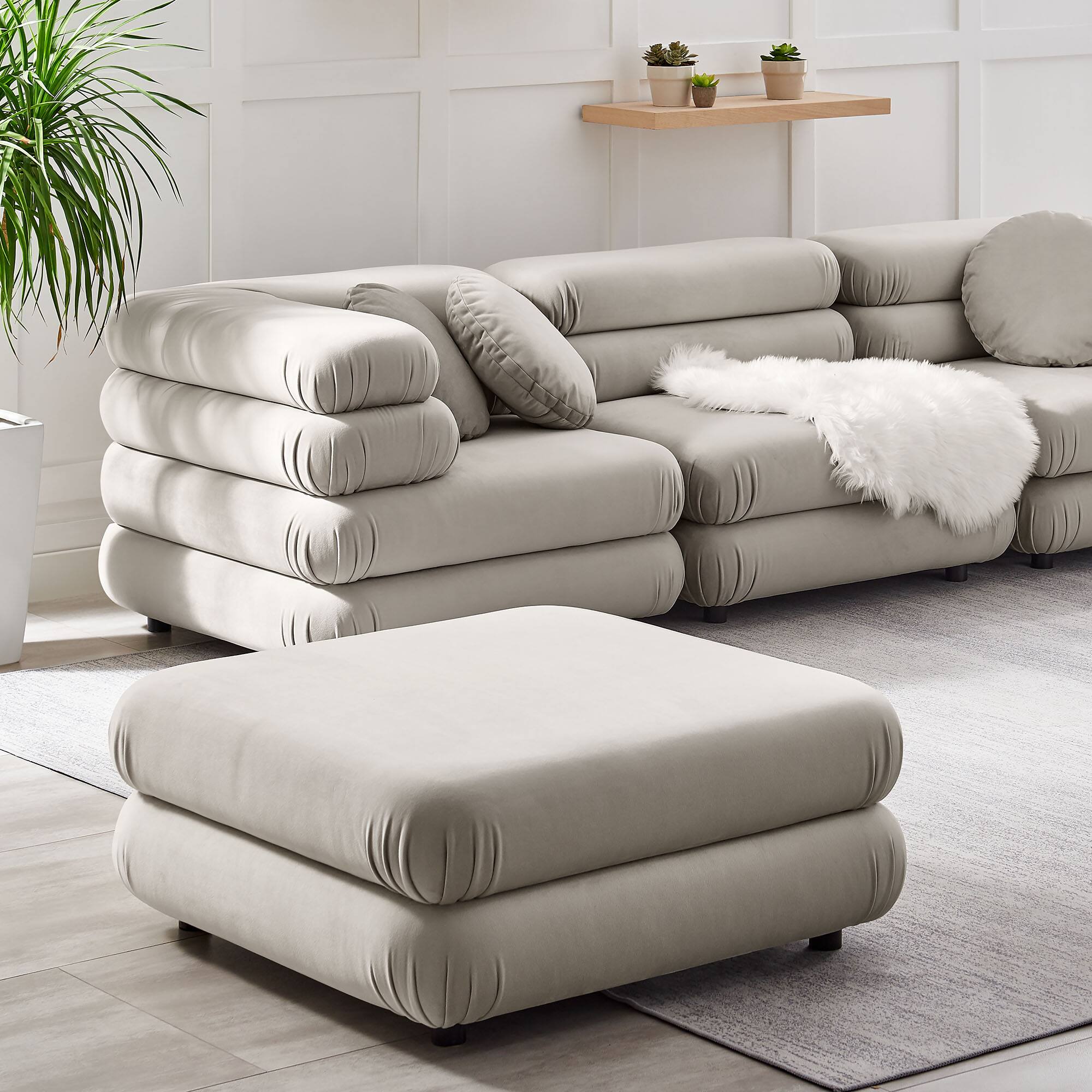 Alt View 1. Modway - Jubilee Modular Performance Velvet Ottoman by Modway - Almond.