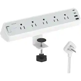PARKER SLATER - Desk Clamp Power Strip, 10Ft Surge Protector with 5 Outlets & 4 USB Ports (2 USB-C), Flat Plug Extension Cord for Home - Gray