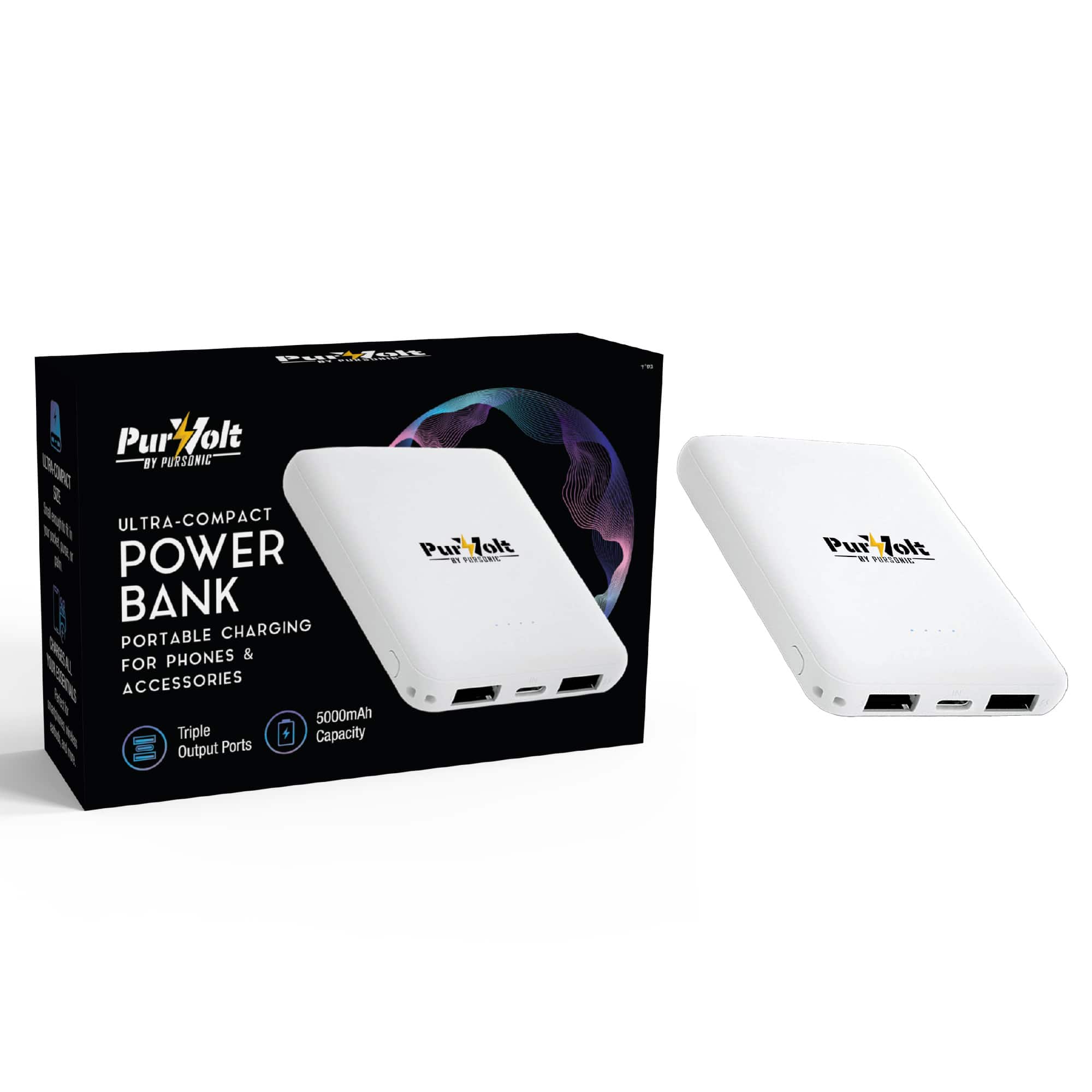 Pursonic - Ultra-Compact Magnetic Wireless Power Bank – 5000mAh Portable Charger with Magnetic Suction & Wireless Output - White