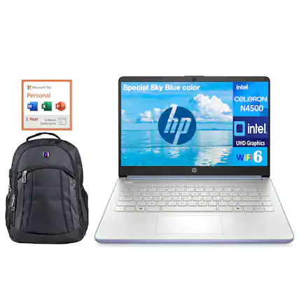 Microsoft 365 Personal
1 Year 12 Month Subscription
Special Sky Blue color
hp
intel Celeron N4500
intel UHD Graphics
WiFi 6