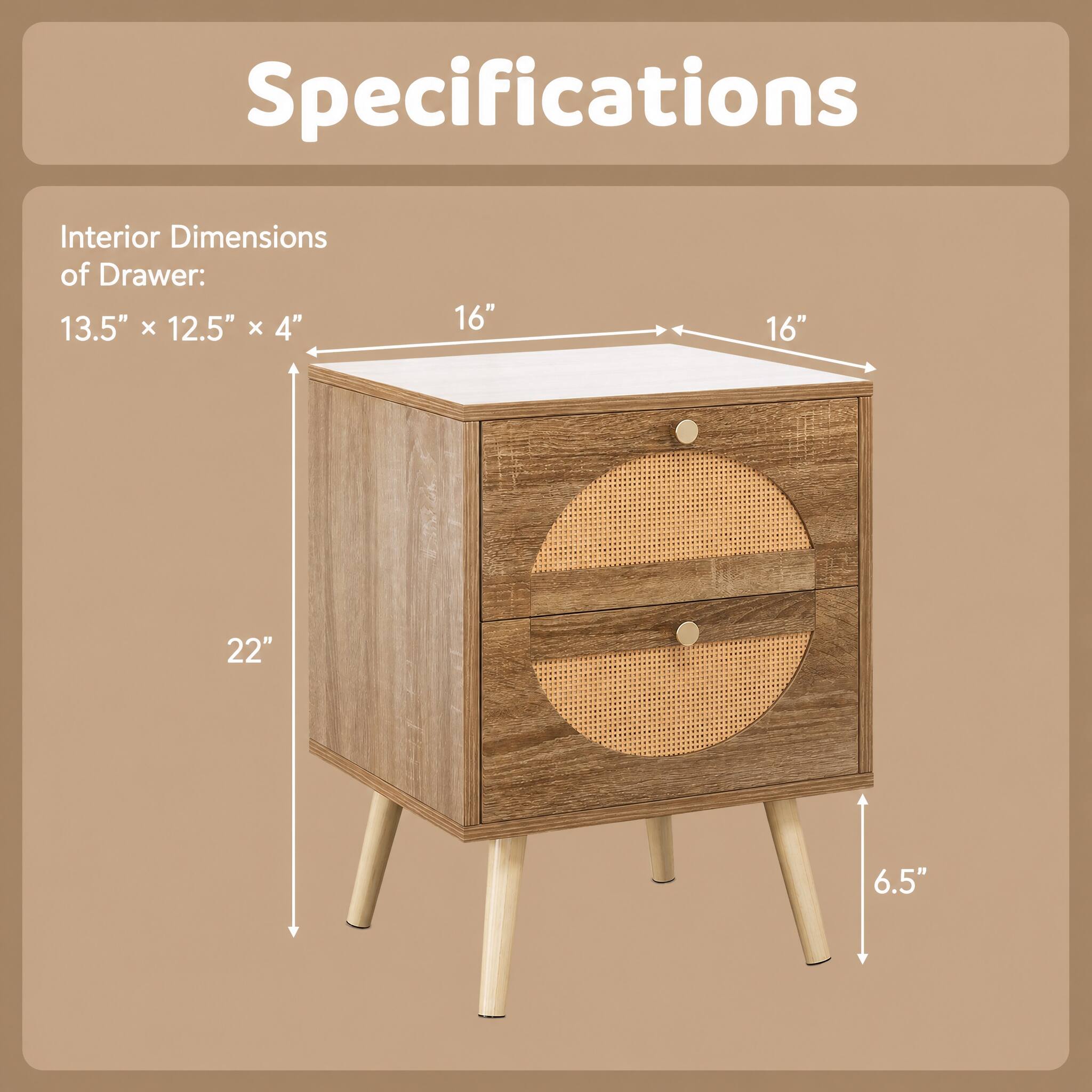 Specifications

Interior Dimensions of Drawer: 13.5" x 12.5" x 4"

16"  
16"  
22"  
6.5"