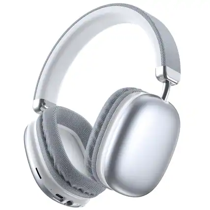 Front. VEAT00L - Wireless Bluetooth Headphones,40 Hrs Playtime Wireless Over-Ear Headphones,4 Mics ENC Noise Cancelling for Clear Calls - silvery.