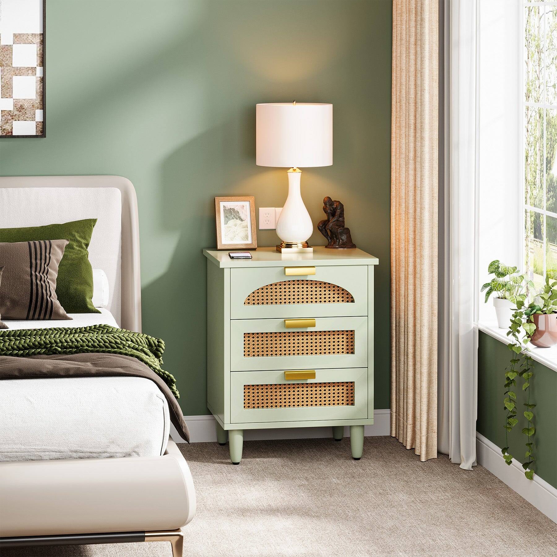Alt View 7. Kadyn - Kadyn Elegant Wood Nightstand, 20" Side Cabinet With 3 Drawers, Space-Saving Storage For Bedroom, Green - Green.