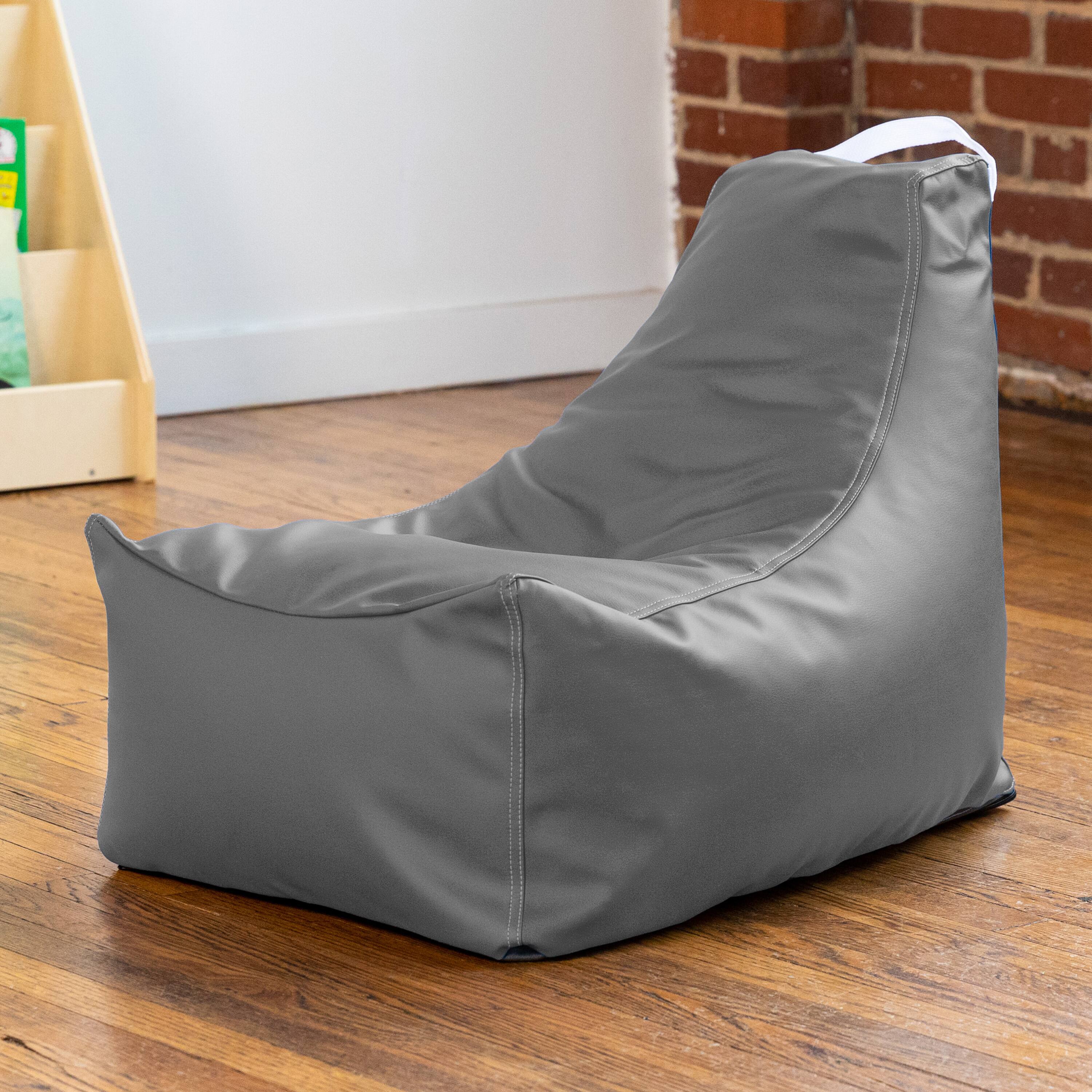Left. Jaxx - Jaxx Pezzi Jr Kids Classroom Bean Bag Chair, Premium Vinyl, Charcoal - Charcoal.