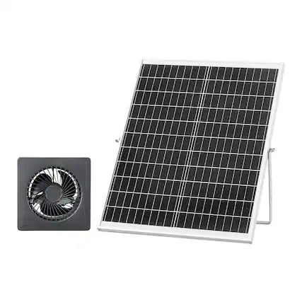 Front. VEVOR - Solar Powered Fan, 25W Solar Panel with 220 CFM Airflow, Adjustable Panel Angle, 2030 RPM High-Speed, Flexible Install - Black.