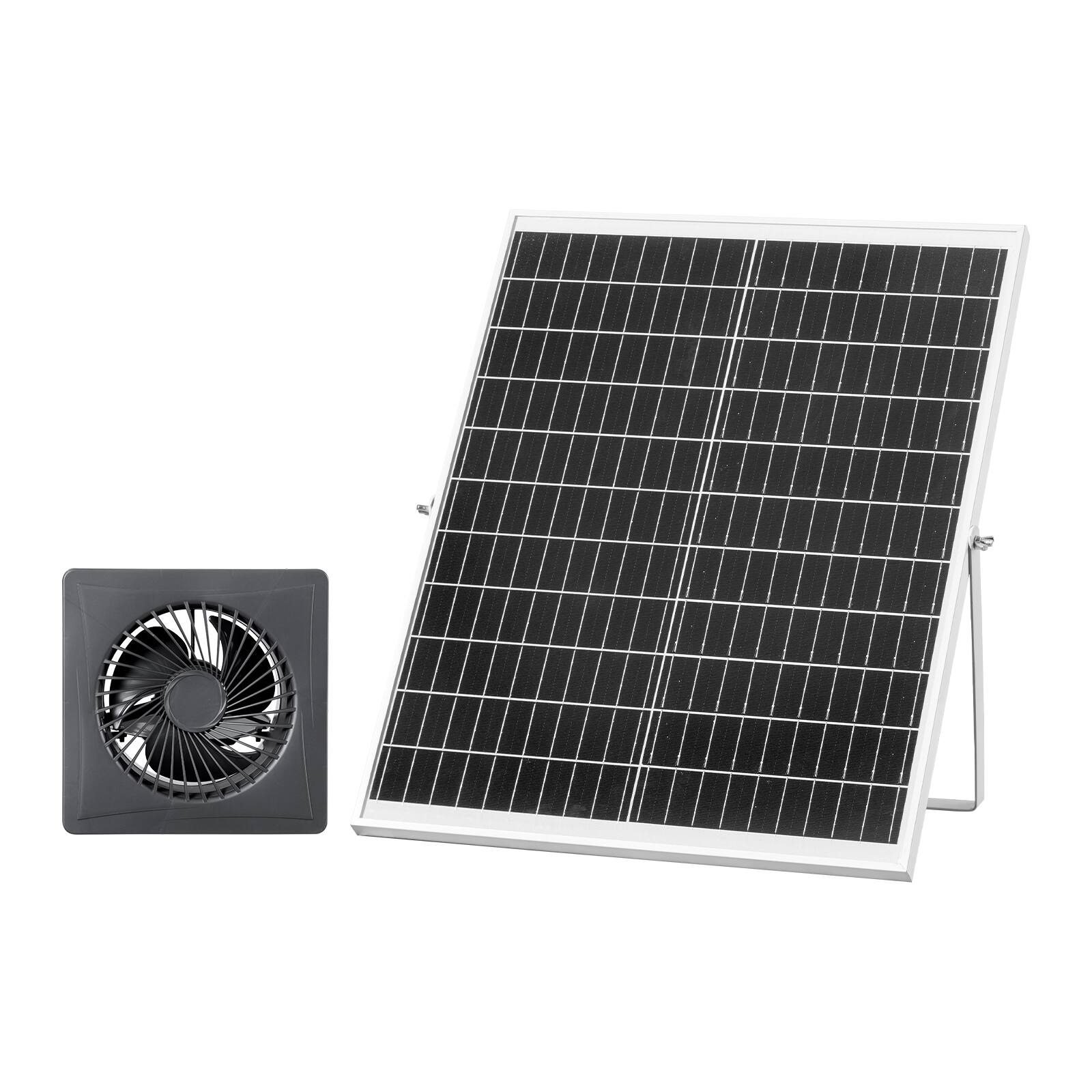 Front. VEVOR - Solar Powered Fan, 25W Solar Panel with 220 CFM Airflow, Adjustable Panel Angle, 2030 RPM High-Speed, Flexible Install - Black.