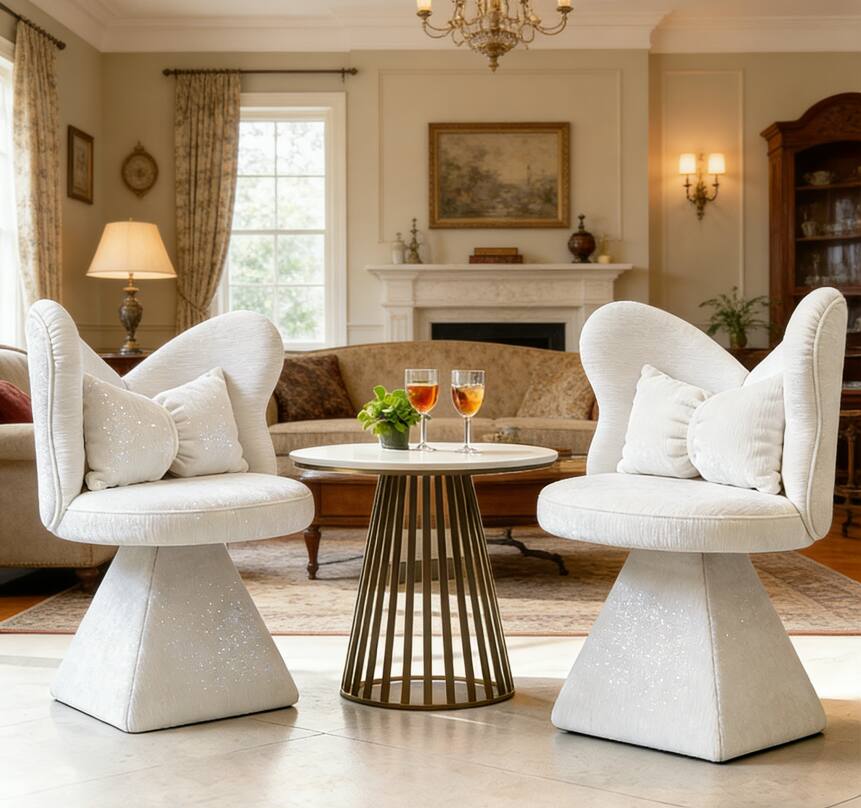 Back. Forest'nSky - White Swivel Vanity Chair with Butterfly Back, Makeup Stool for Bedroom, Living & Dining Room - White.