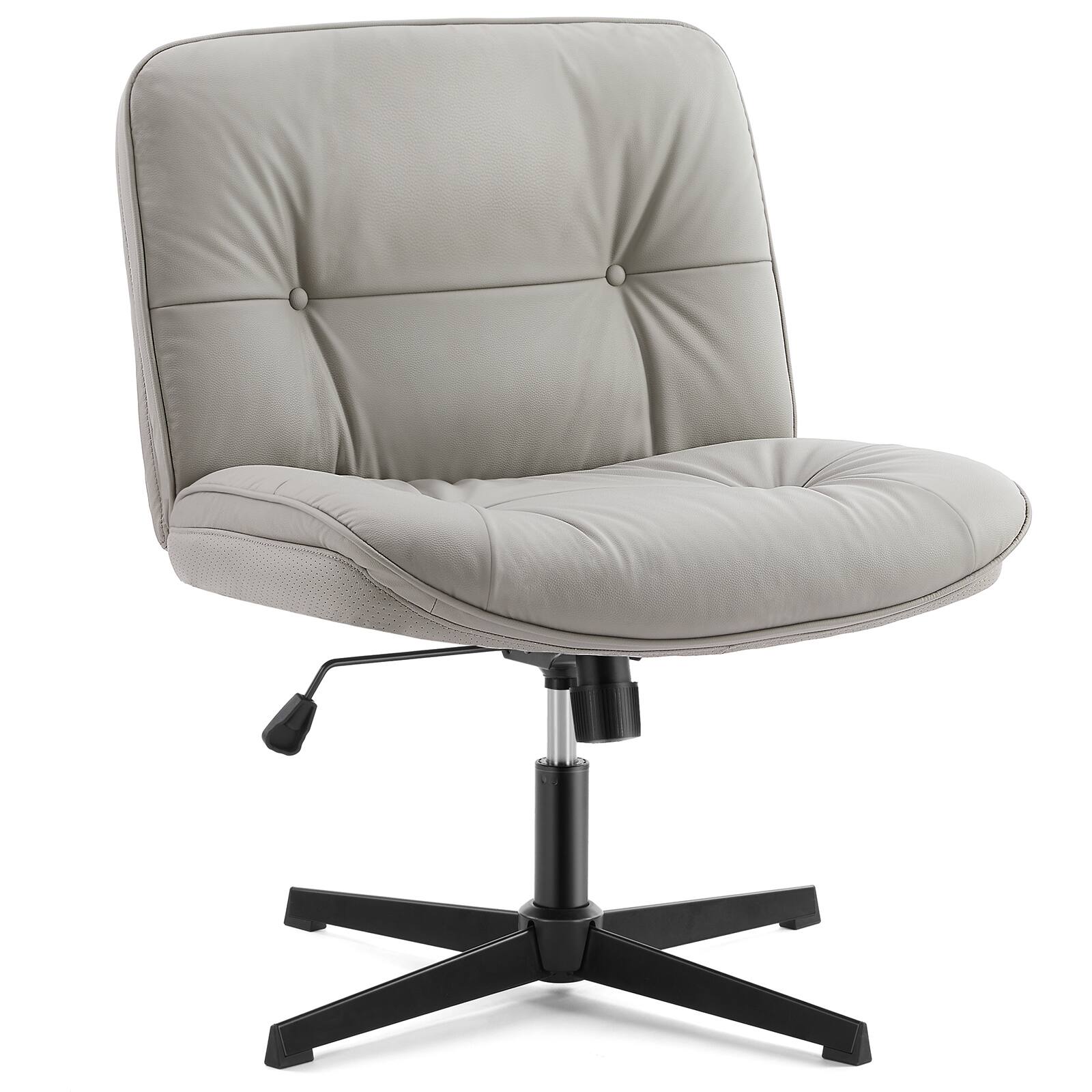 Angle. Spaco - Spaco Armless Swivel Office Chair, Wide Seat for Cross Legged Sitting, PU Leather No Wheels, Adjustable Height and Tilt - Grey.