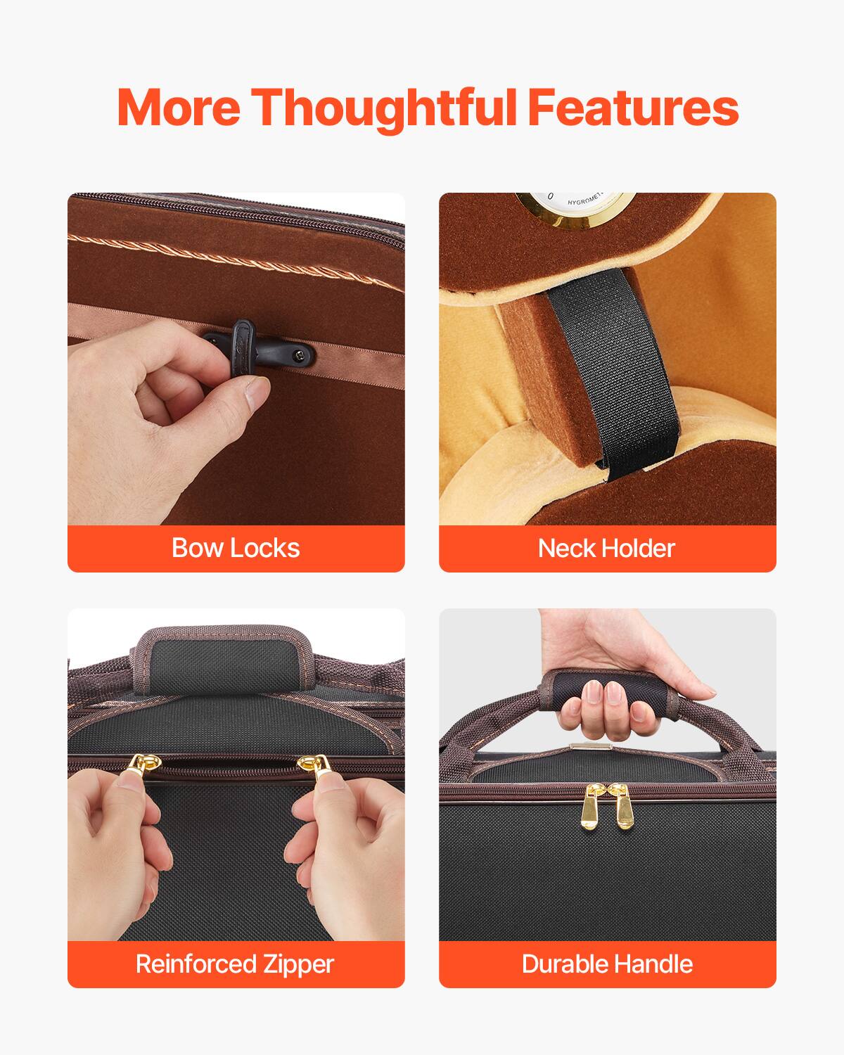 More Thoughtful Features

- Bow Locks
- Neck Holder
- Reinforced Zipper
- Durable Handle