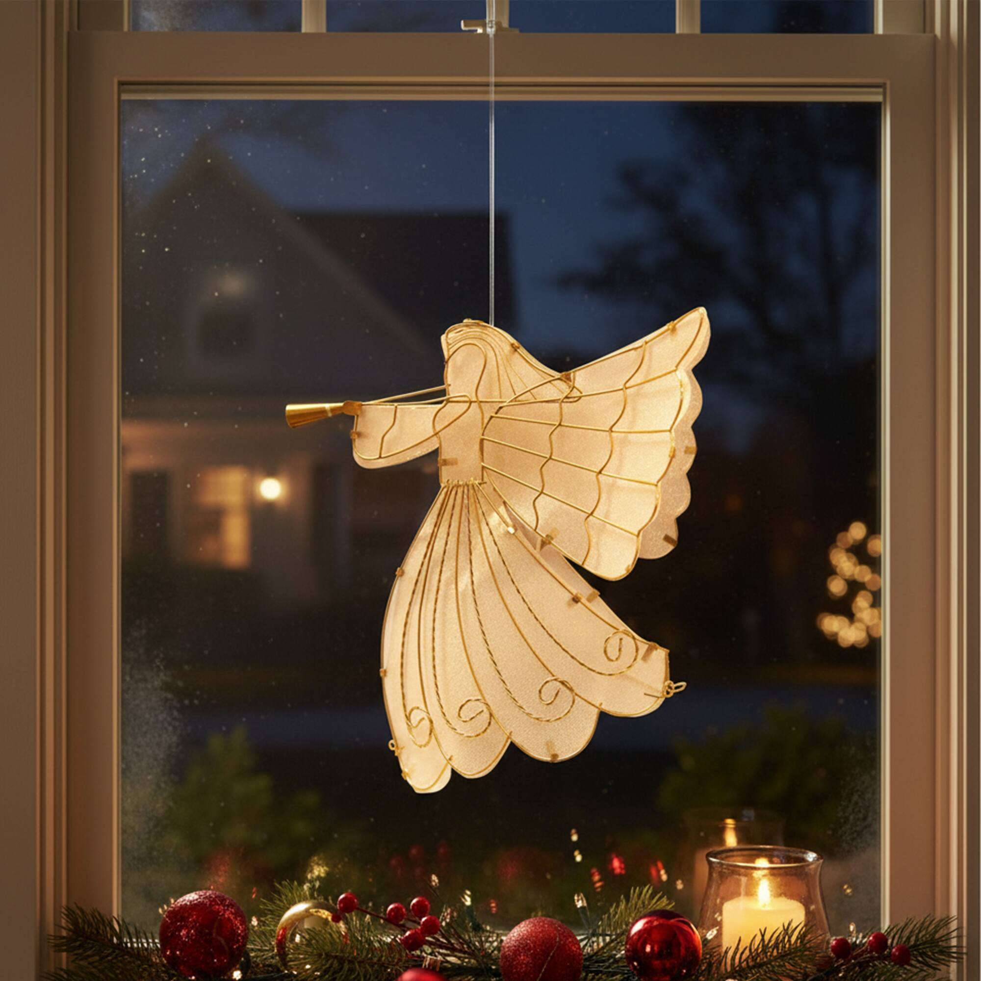 Alt View 2. Brite Star - 11" LED Lighted Gold Shimmer Angel Christmas Tree Topper - Warm Clear Lights - Clear.