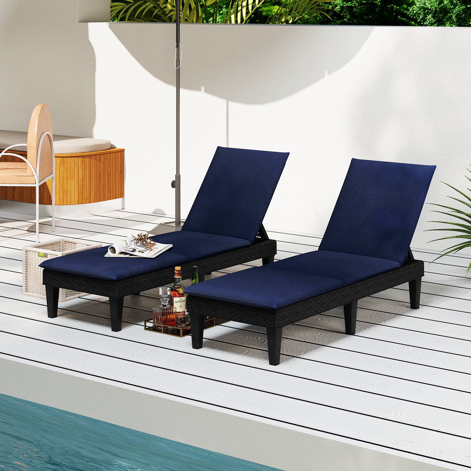 Alt View 1. Gymax - Gymax 2PCS Patio Lounge Chair Recliner Chair w/ 3-Position Adjustable Backrest & Cushion Black & Blue - Black, Blue.