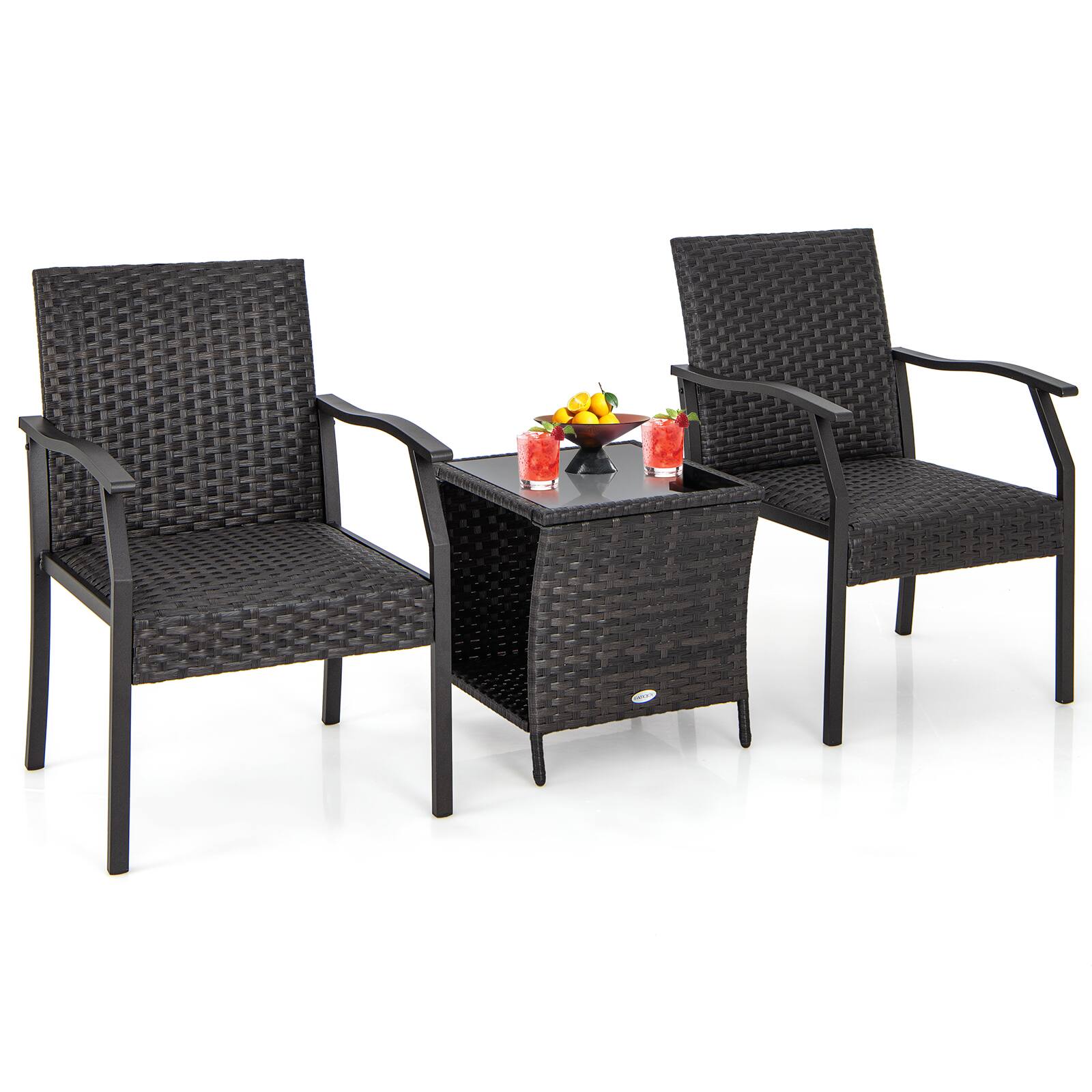 Alt View 4. Sugift - 3 Piece Patio Wicker Chair Set with Quick Dry Foam Cushions All Weather - Brown.