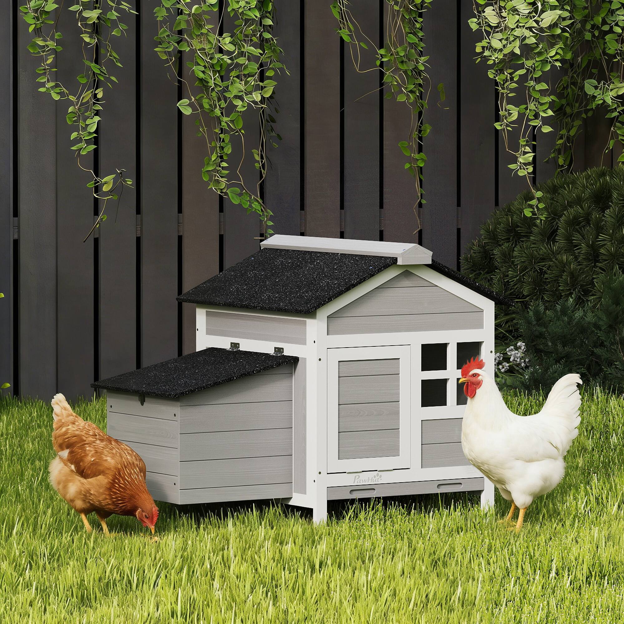 Alt View 1. Pawhut - Chicken Coop Outdoor with Nesting Box, Pull-Out Metal Tray, for 1-2 Chickens, Rabbits, Ducks - Gray.
