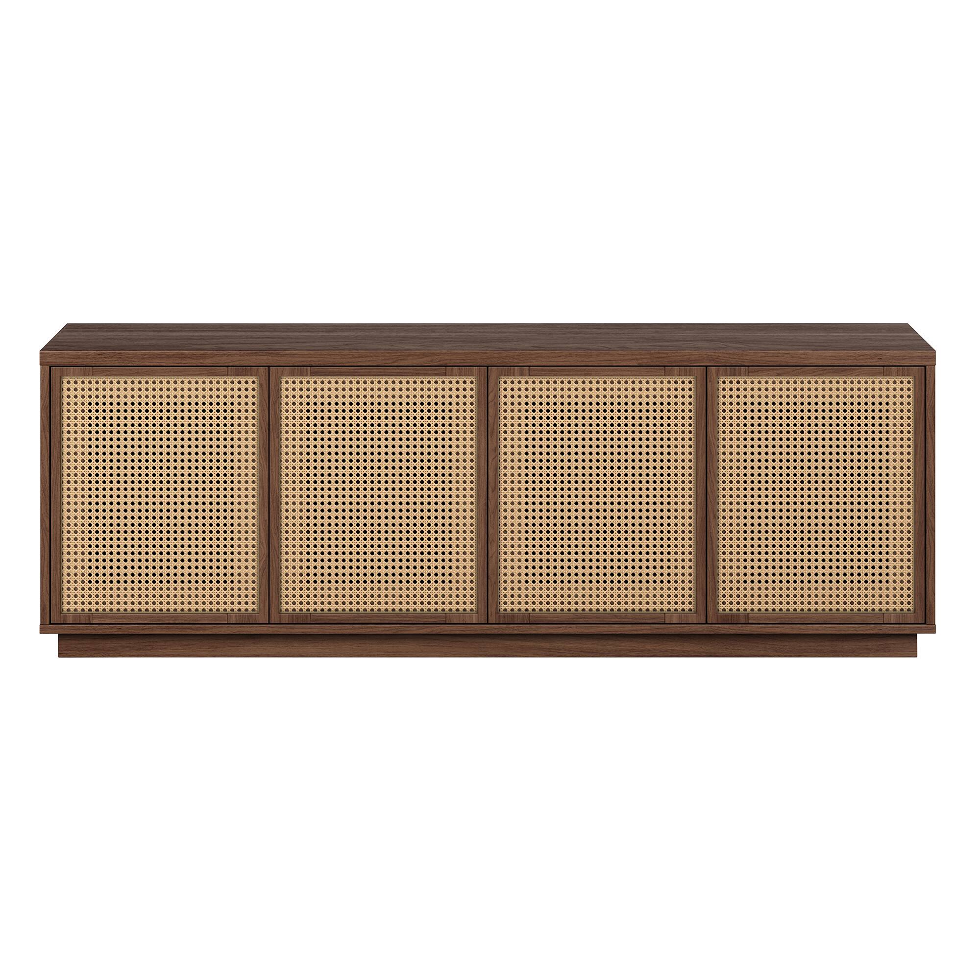 Angle. Hudson&Canal - Pryce Rectangular TV Stand for TV's up to 78" in Satin Walnut/Natural Rattan - Satin Walnut/Natural Rattan.