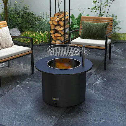 Front. Resenkos - 2-in-1 Stainless Steel Smokeless Firepit, Stove with Poker and Ash Tray for Outdoor, Black.