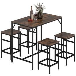 Homcom - 5-Piece Industrial Dining Table Set, Bar Table & 4 Stools Set, Space Saving for Pub & Kitchen - Rustic Brown