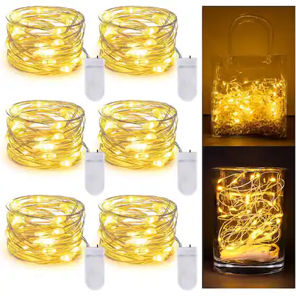 Front. PARKER SLATER - 6-Pack Mini LED String Lights, Warm White, Battery Operated, 6.5 Ft.