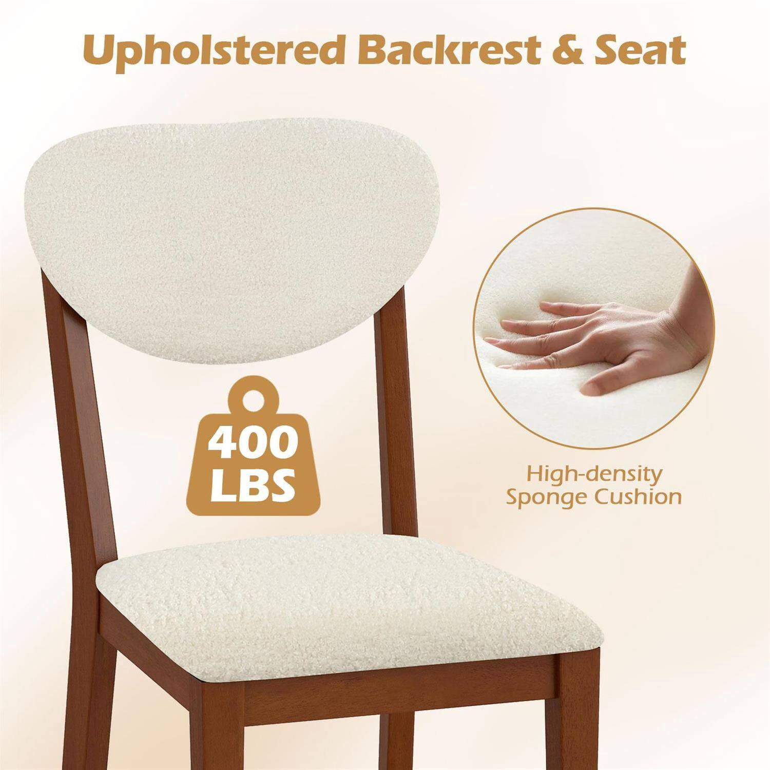 Upholstered Backrest & Seat  
400 LBS  
High-density Sponge Cushion