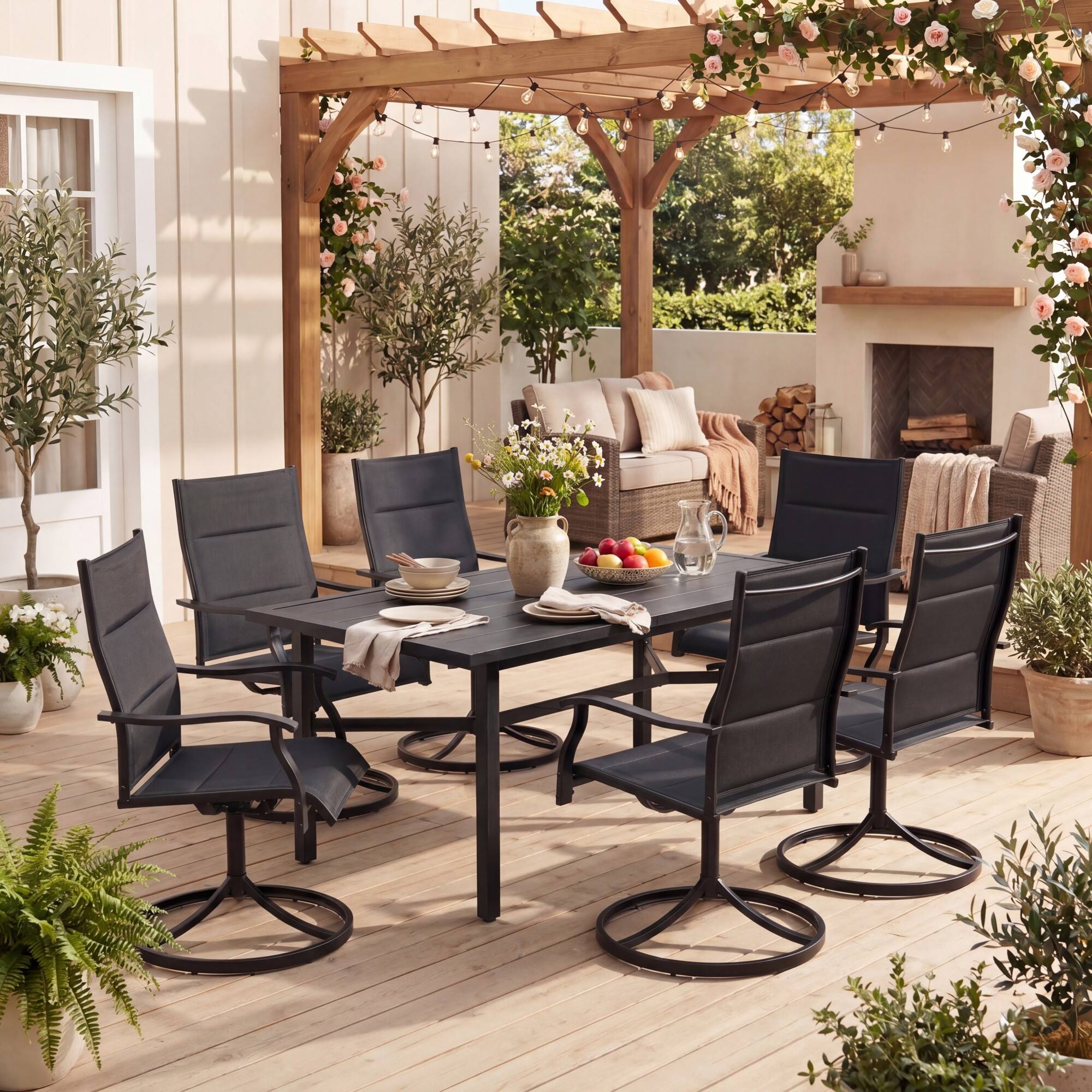 Alt View 3. Costway - Costway Padded Patio Swivel Chairs Set of 2, Ergonomic Outdoor Dining Chairs with High Back - Black.