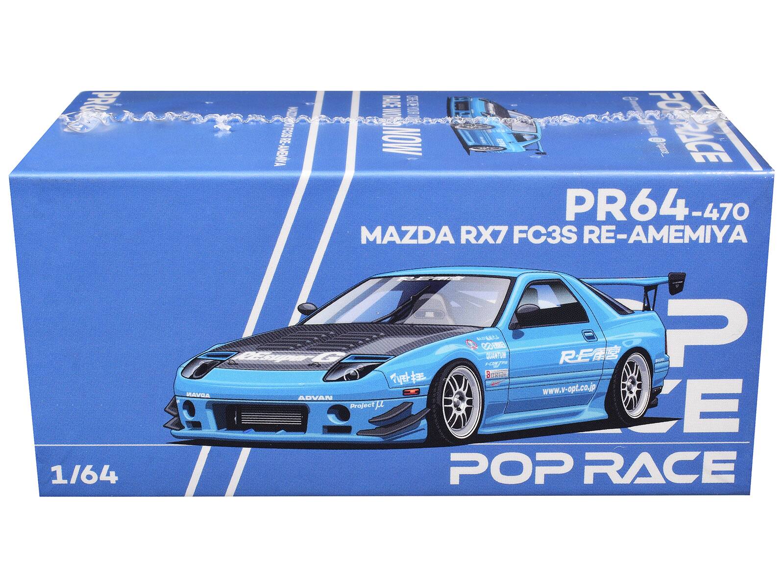 PROCS PRO Z 35 R-MM FOSN RE VM PACE GERETUR FO NOW OPRACE PR64-470 -470 MAZDA RX7 FC3S RE-AMEMIYA 1/64 CiG TVo N E FOme SUANTUM RE P a PS ADVAN www.v-opt.co.jp ADVAN Project E POP RACE