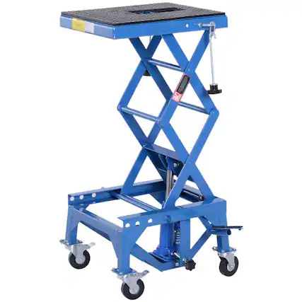 Front. Durhand - 300 lbs Hydraulic Motorcycle Scissor Jack Lift Foot Step Wheels for Small Dirt Bikes - Blue.