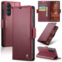 UUCOVER - Magnetic Wallet Case for Samsung Galaxy S26 FE,Shockproof Leather+TPU RFID Blocking Card Slots Cash Pocket Stand Cover - Winered