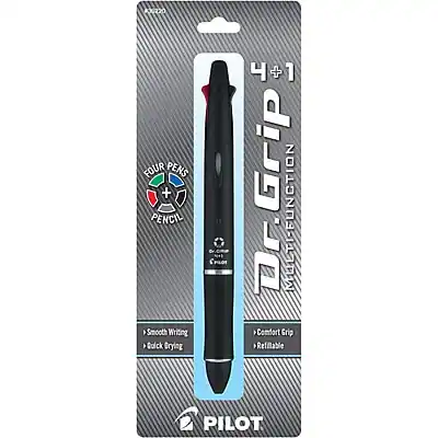 Sure, here is the corrected and grouped text:
---
**4+1**
**DR GRIP**
**MULTI-FUNCTION**
**FOUR PENS + 1 PENCIL**
**Smooth Writing**
**Black Berying**
**Comfort Grip**
**Refillable**
**PILOT**
---