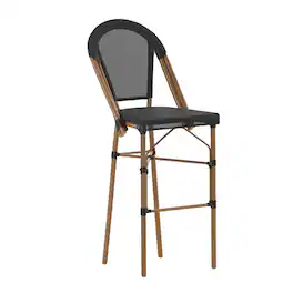 Flash Furniture - Marseille Stackable Indoor/Outdoor Bistro 30" High Barstool, Commercial Grade, and Bamboo Finish - Black
