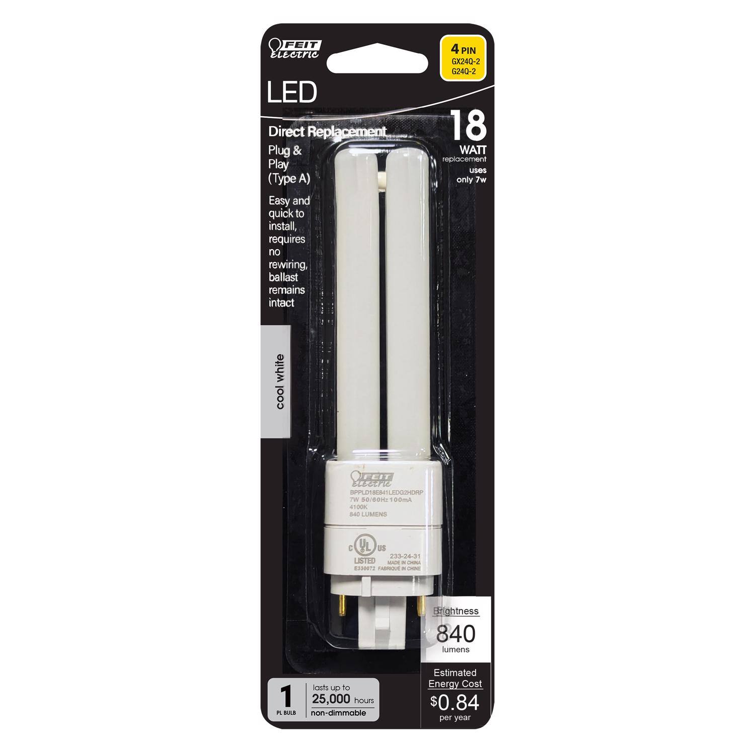 FEIT ELECTRIC Feit PL Twin Tube Cool White 5.7 in. G24q 2 Linear Double ...