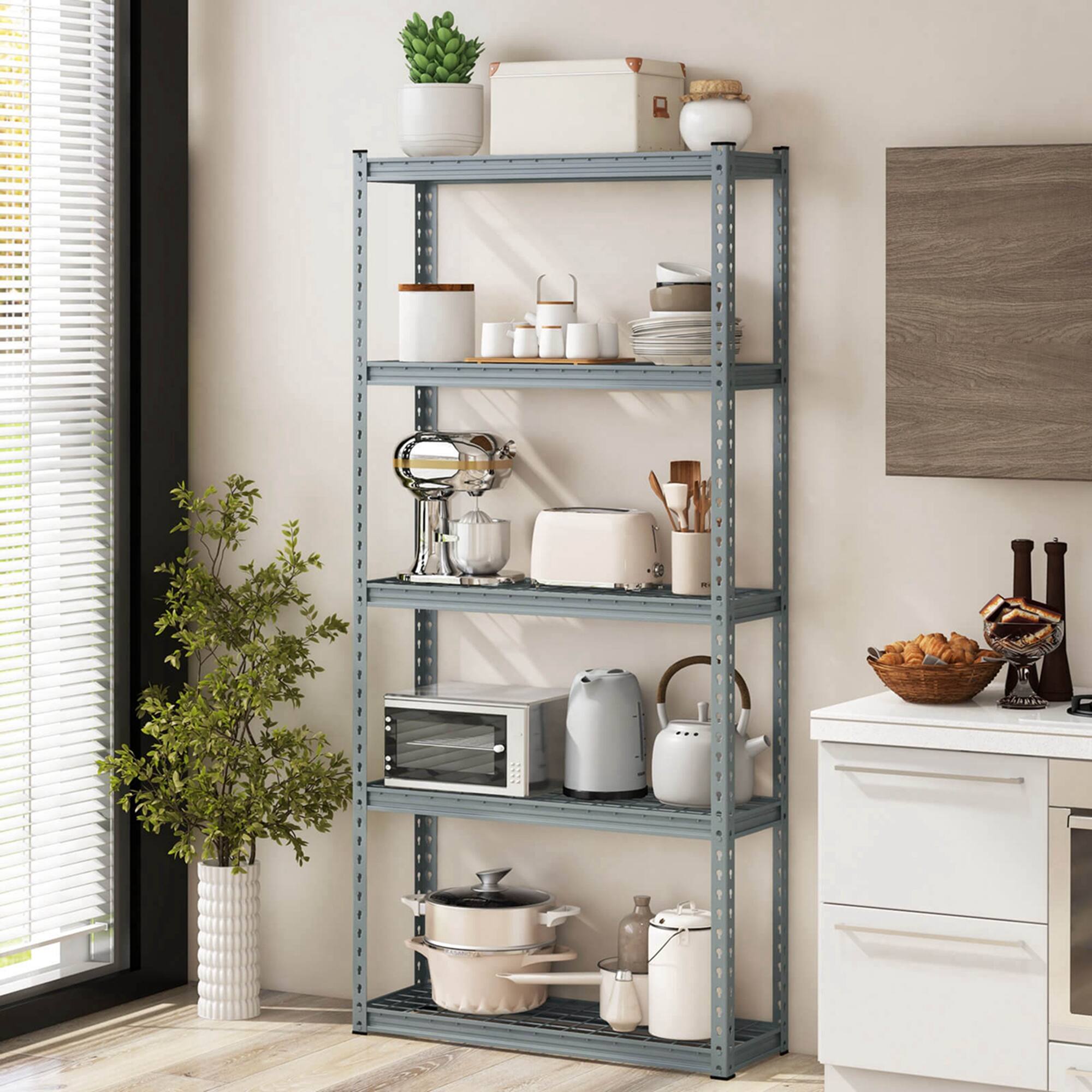 Alt View 1. Costway - Costway 1 PCS 5-Tier Heavy Duty Storage Shelf Storage Utility Rack Shelf with Anti-tipping Device - Gray.