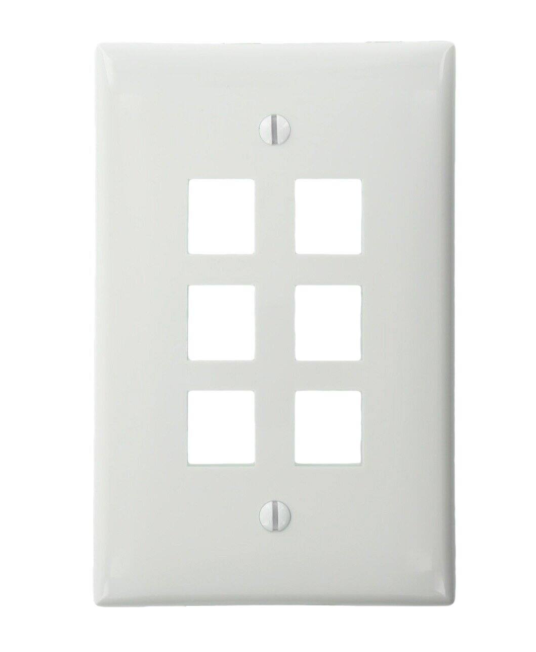 Front. Leviton - QuickPort Midsize Wallplate, Single Gang, 6-Port, 41091-6WN - White.