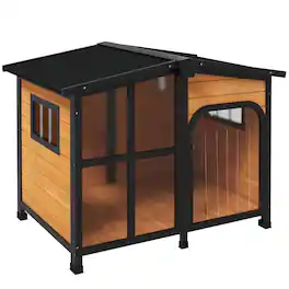PULUZ - Cabin-Style Wooden Dog House for Large Dogs with Openable Roof & Giant Window